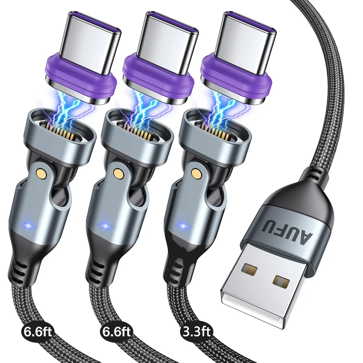 No Sew No Sew 16PIN USB-C Magnetic Charging Cable 3-Pack 3.3ft 6.6ft 6.6ft 180° — product photo
