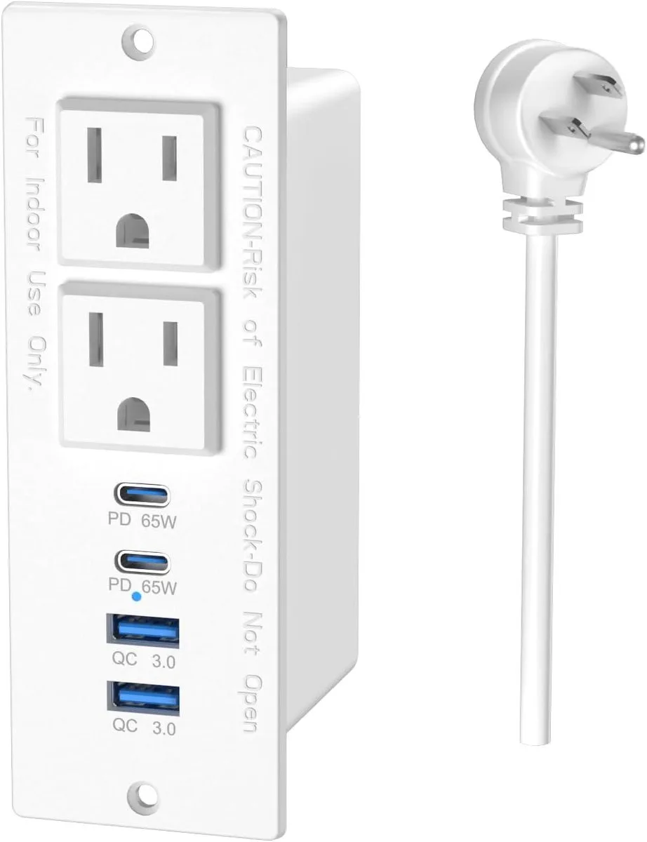 BFKK BFKK 65W USB-C Recessed Power Strip 4 Ports 6ft White — product photo