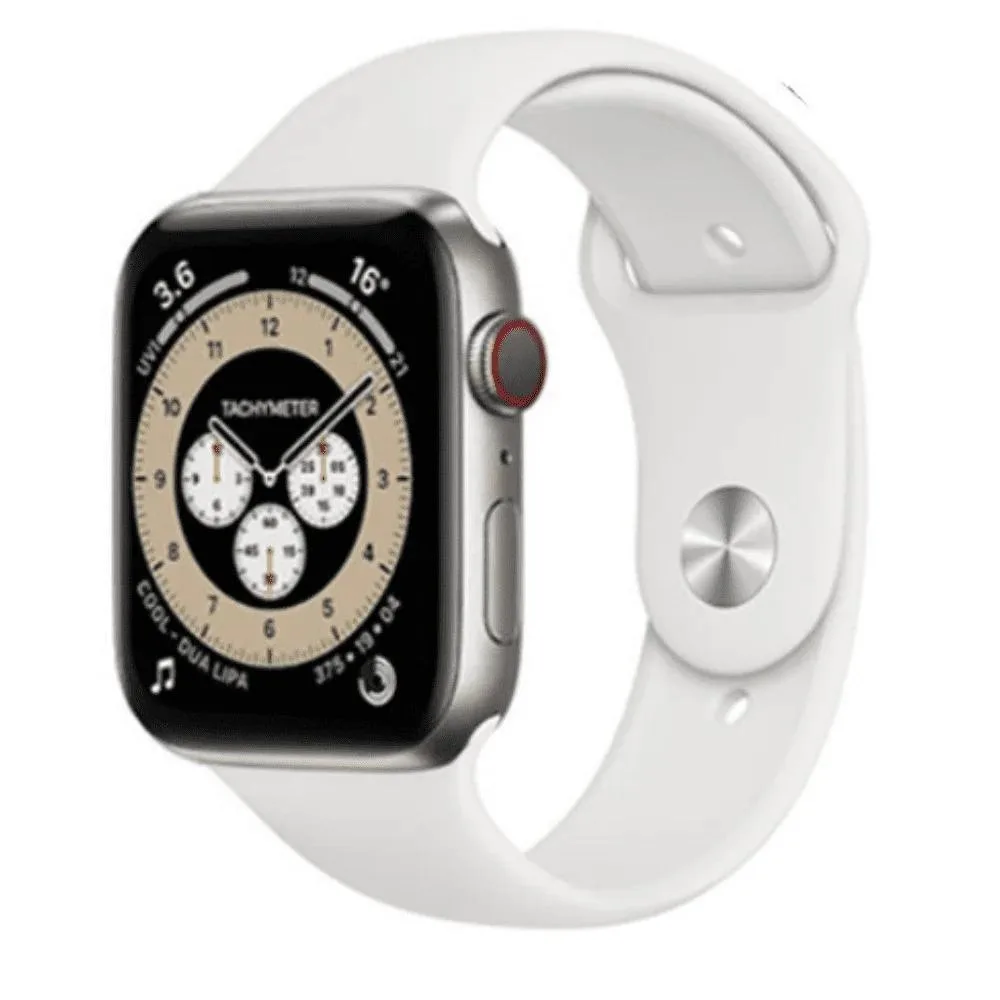 Apple Apple Watch Series 6 44mm GPS + Cellular Silver Titanium White Sports Band — product photo