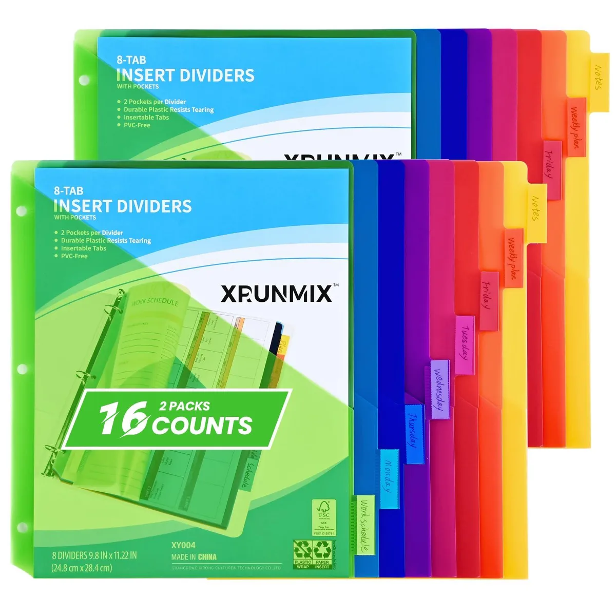  XRUNMIX 8-Tab Binder Dividers 16 8.5 x 11 inches 2 Packs — product photo