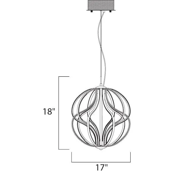 Polished Chrome pendant with 14 lights, 17 inches wide, sculpted wavy channels