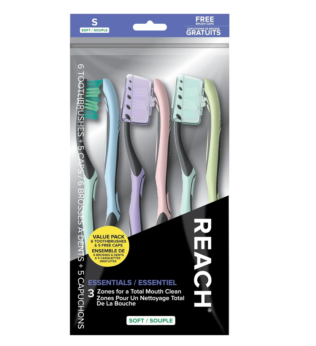 Reach Essentials Toothbrush Soft Bristles Tongue Scraper 6 Count — product photo