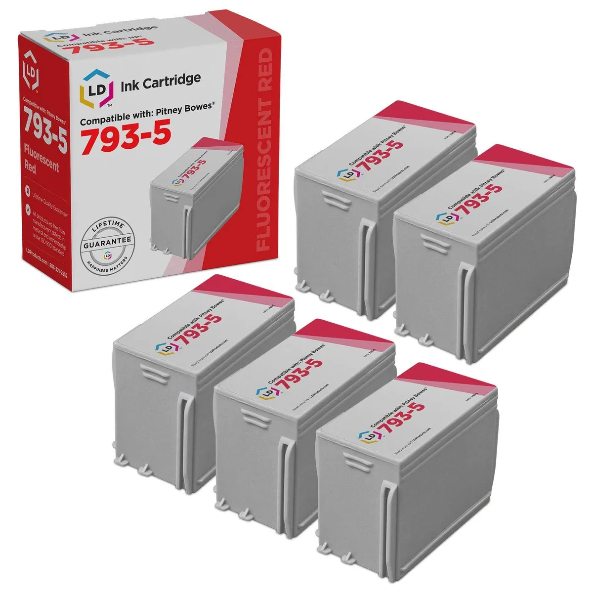 LD Products LD Products Compatible Ink Cartridge for Pitney Bowes 793-5 Fluorescent Red 5-Pack — product photo