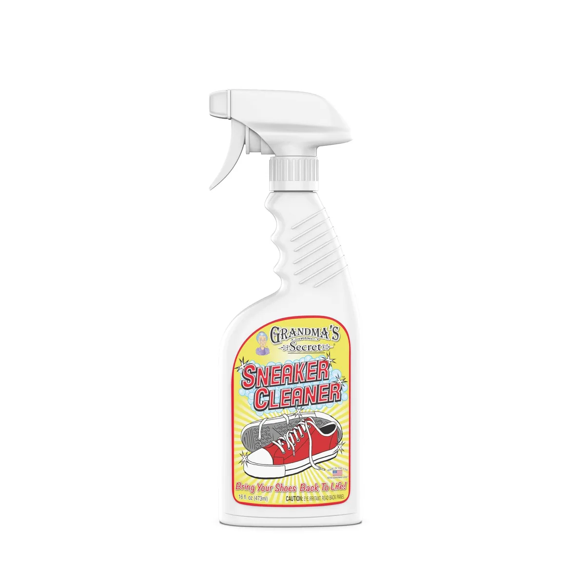Yellow 16 oz spray bottle with trigger for shoe cleaning