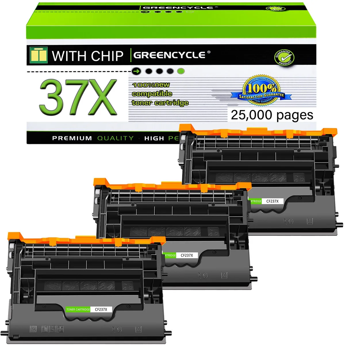 GREENCYCLE GREENCYCLE CF237X Compatible Black Toner Cartridge 3-Pack 25000 Pages — product photo