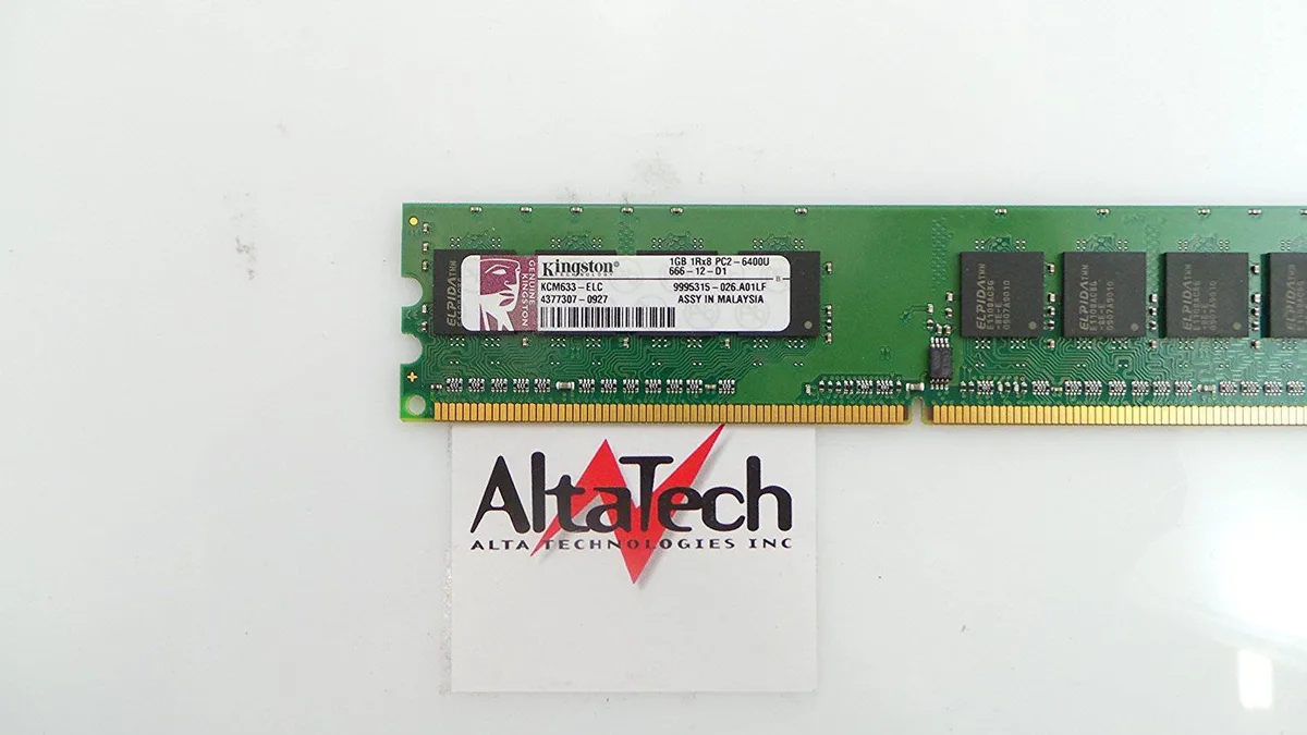 Green Dell 1GB DIMM module with gold contacts and model sticker
