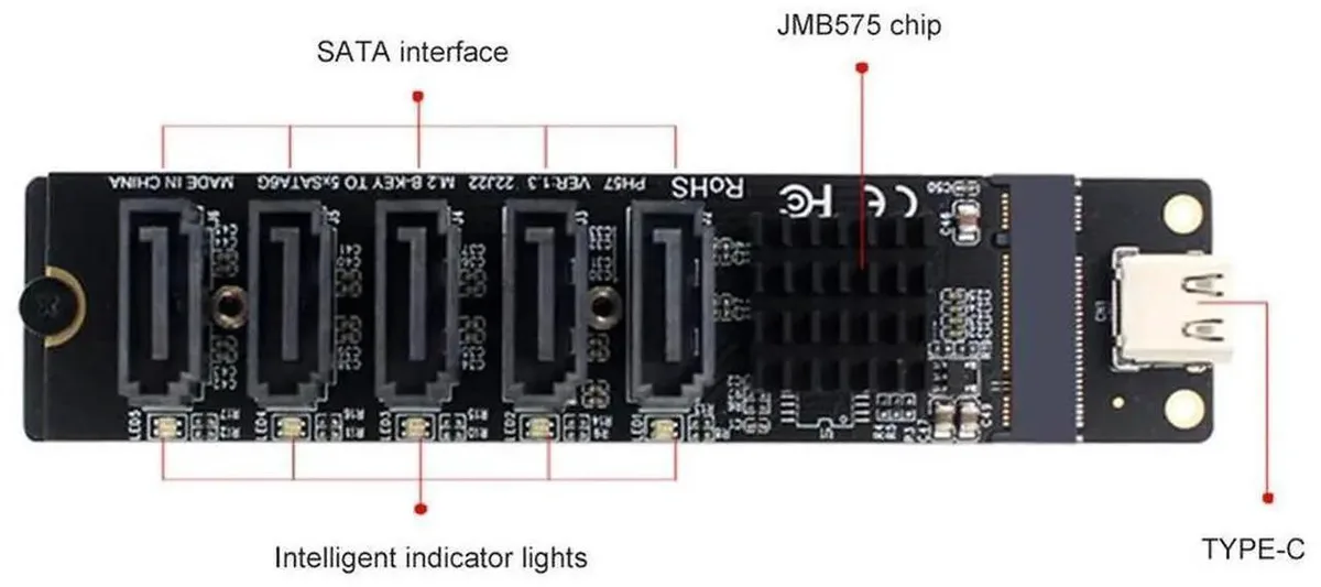 Vszerda Vszerda USB-C 5-Port SATA 3.0 Adapter JM575 JMS580 — product photo
