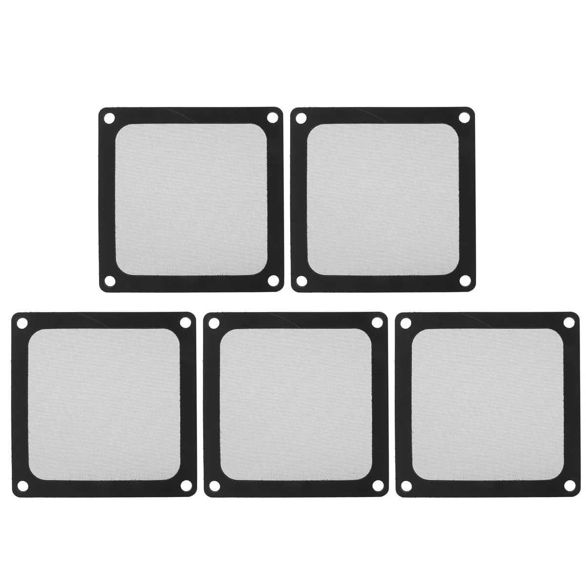 Five black 80mm magnetic dust filters with nylon mesh and screw holes