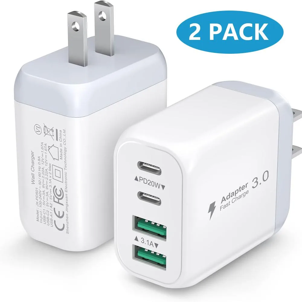 AUTYUE AUTYUE 2 Pack 40W 4-Port USB-C Wall Charger White — product photo