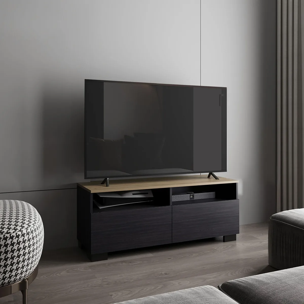 tuphen tuphen Colman TV Stand Black Natural Oak 44.5" W — product photo