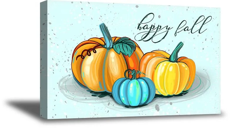 Framed canvas print 8 by 10 inches autumn pumpkins design