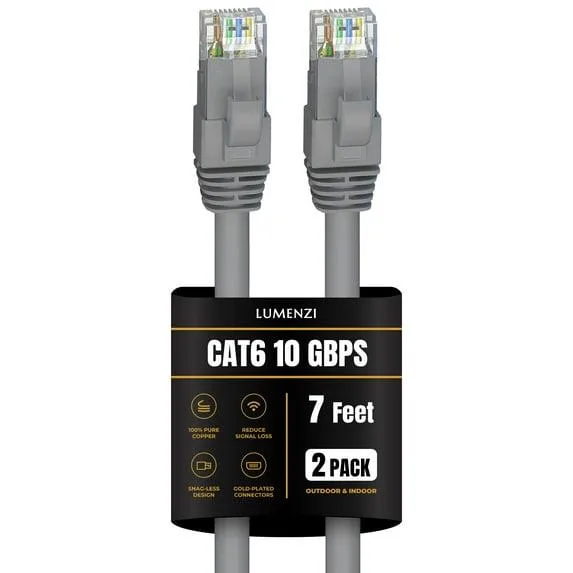 Lumenzi Lumenzi EC-6-7-GRY-2 Cat 6 network ethernet cable 7 ft grey 2 pack 10 Gbps 550 MHz — product photo