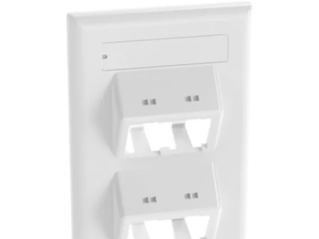 White single-gang sloped faceplate with four module ports