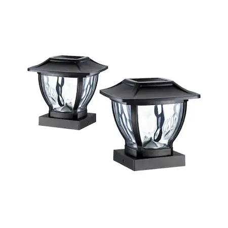 Set of two metal and glass solar post cap lights in wave style