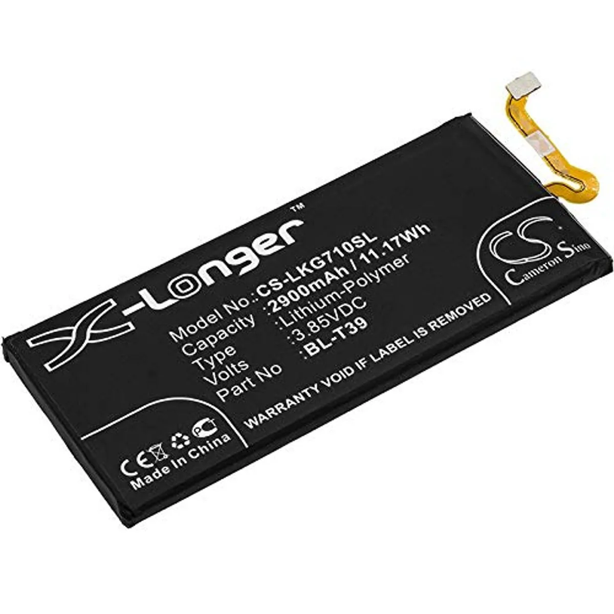 Rectangular slim smartphone battery, dark finish, gold contacts visible