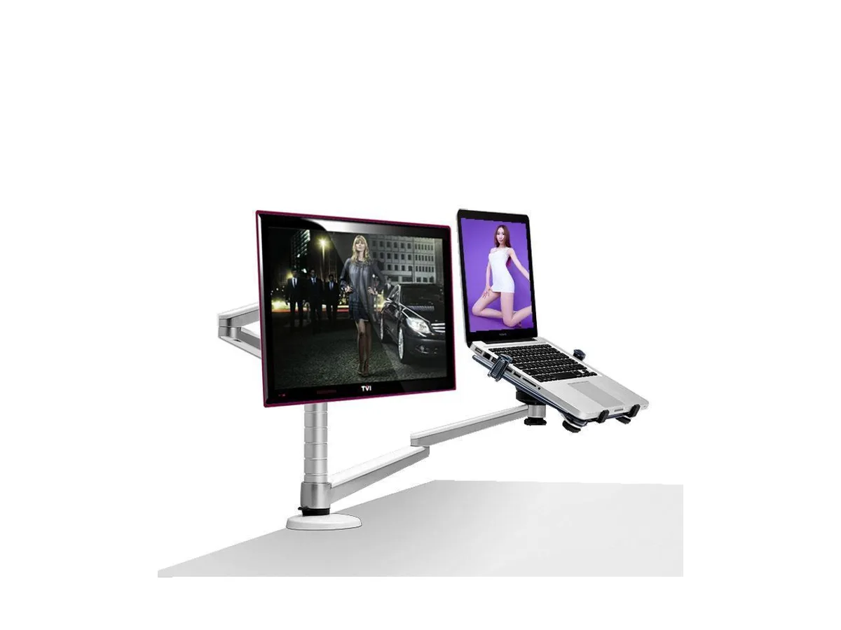 NO. NO. OA-7X Dual Arm Monitor Stand 75×75 100×100 VESA 65 mm Clamp 3.2 kg Silver — product photo