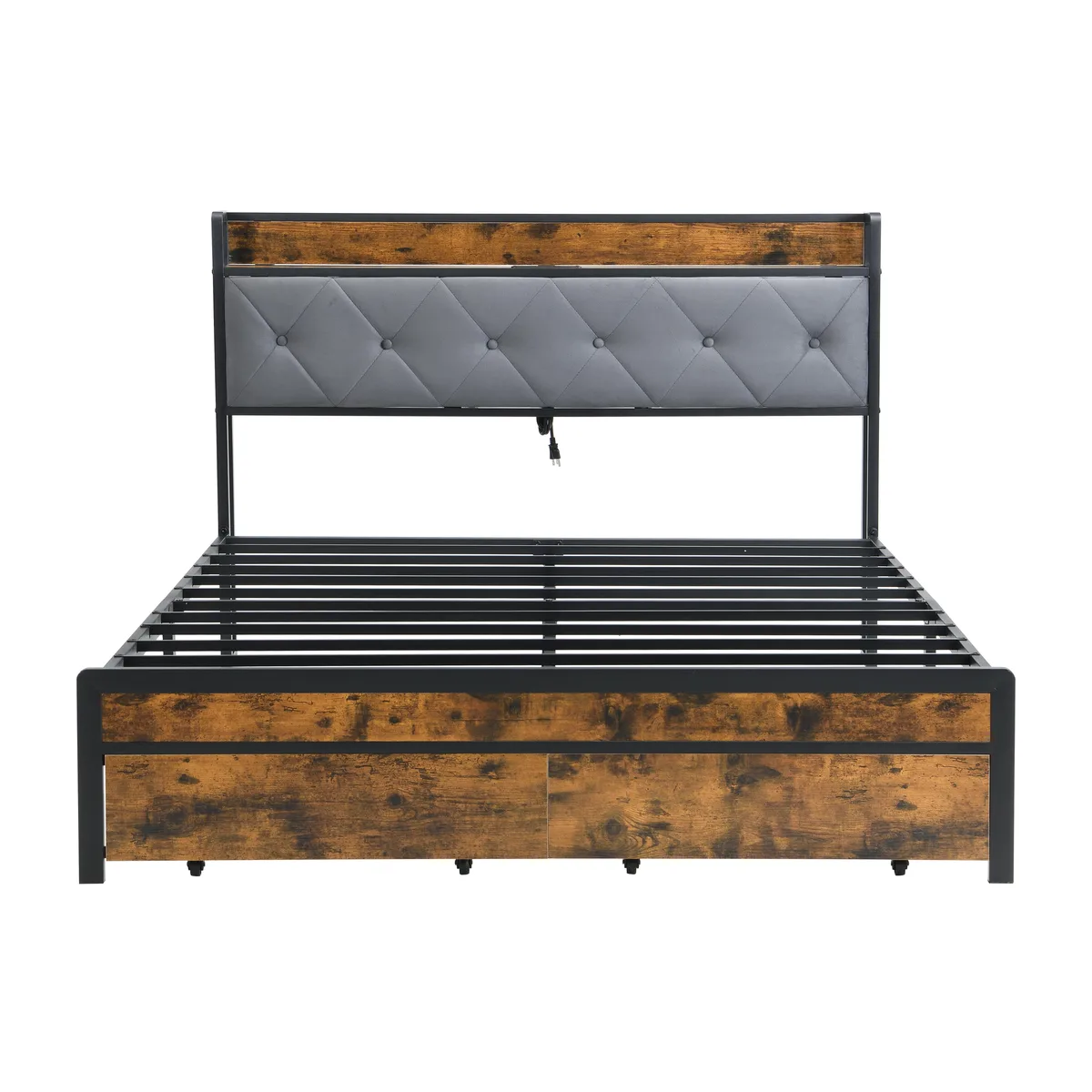 tuphen tuphen Full Bed Frame with Storage, LED Lights, 2 Drawers, USB Charging, Grey — product photo