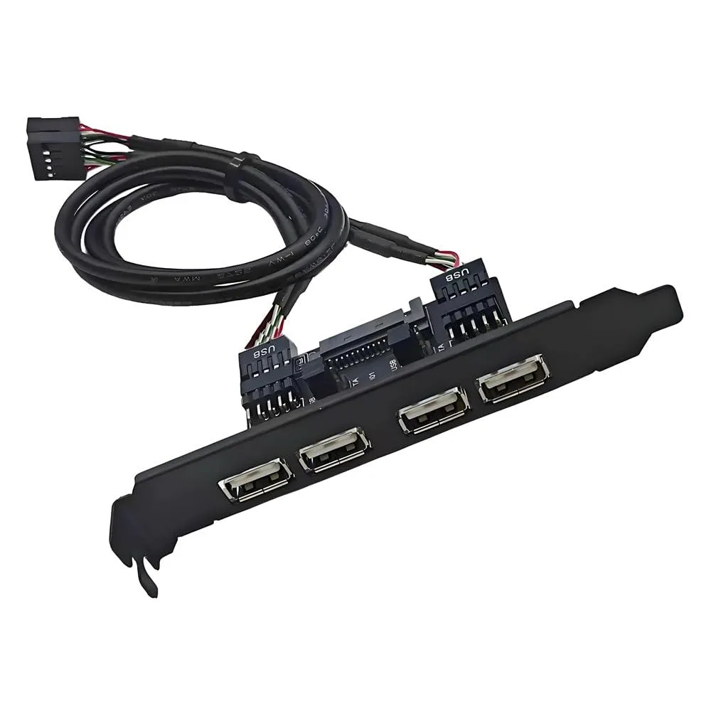 Fervit Fervit 4-port USB 2.0 internal panel to 9-pin motherboard cable with SATA power 12cm bracket — product photo