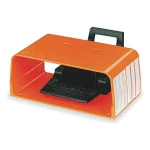 Orange aluminium SPDT momentary foot switch, rectangular housing with pedal actuator