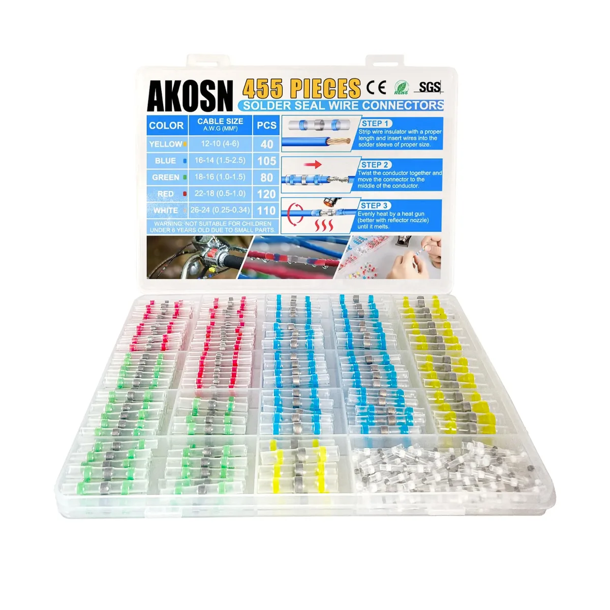  455 PCS Heat Shrink Self Soldering Butt Connector Kit 26-10 AWG — product photo