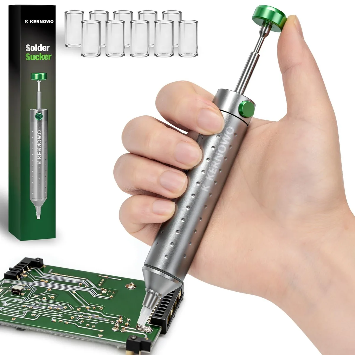 Solder Sucker Desoldering Pump Self-Cleaning Aluminum Silicone Nozzle — product photo