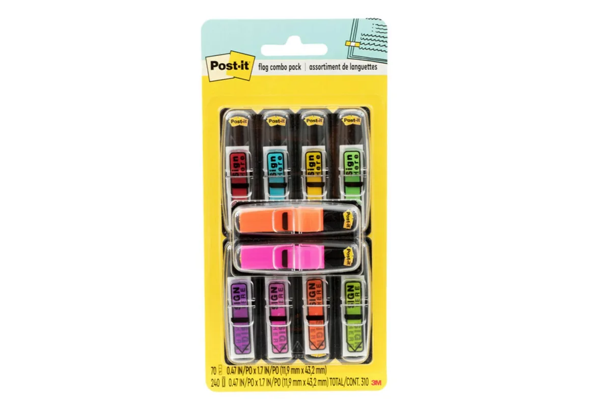 Multicoloured "Sign Here" flags in dispenser pack, 240 count