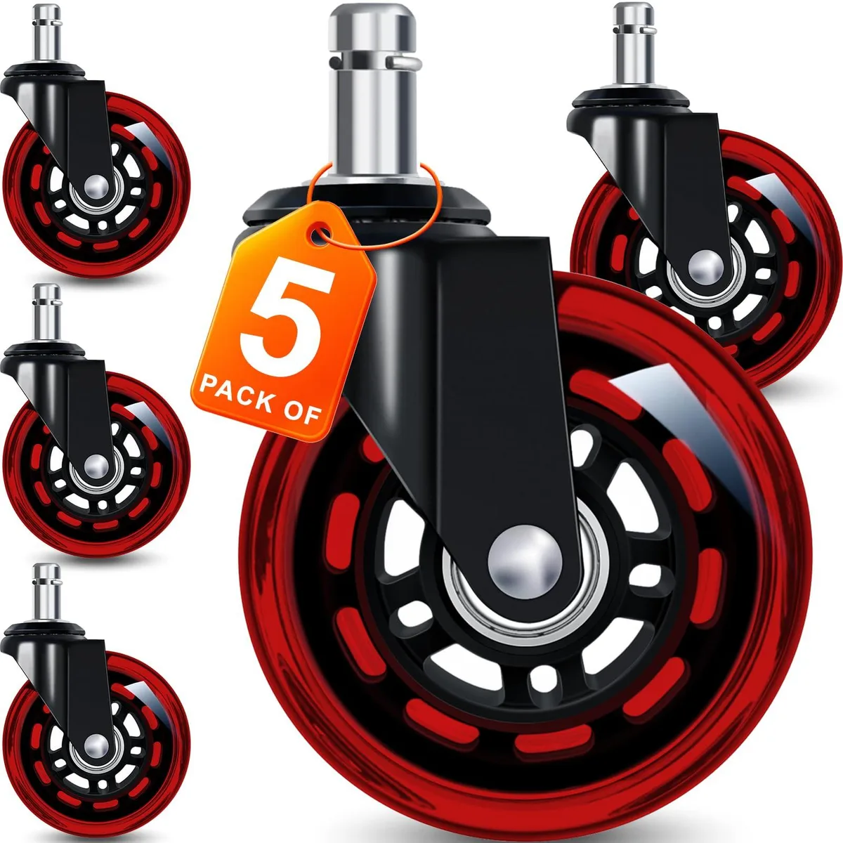  Metra 3" Rubber Caster Wheels Set of 5 Red — product photo
