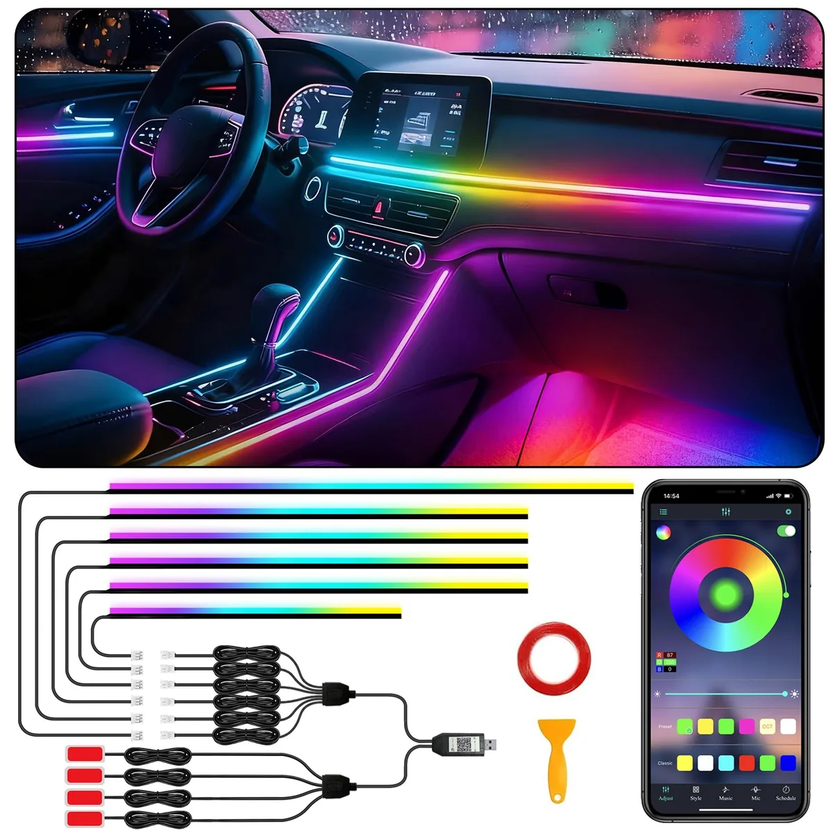  SAMGCHI USB Acrylic Light 10 in 1 RGB Dreamcolor Automotive Specialty Lighting — product photo