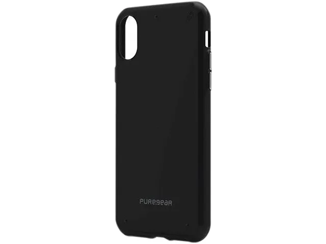 Black PureGear Slim Shell case for iPhone X with flexible rubber and polycarbonate body