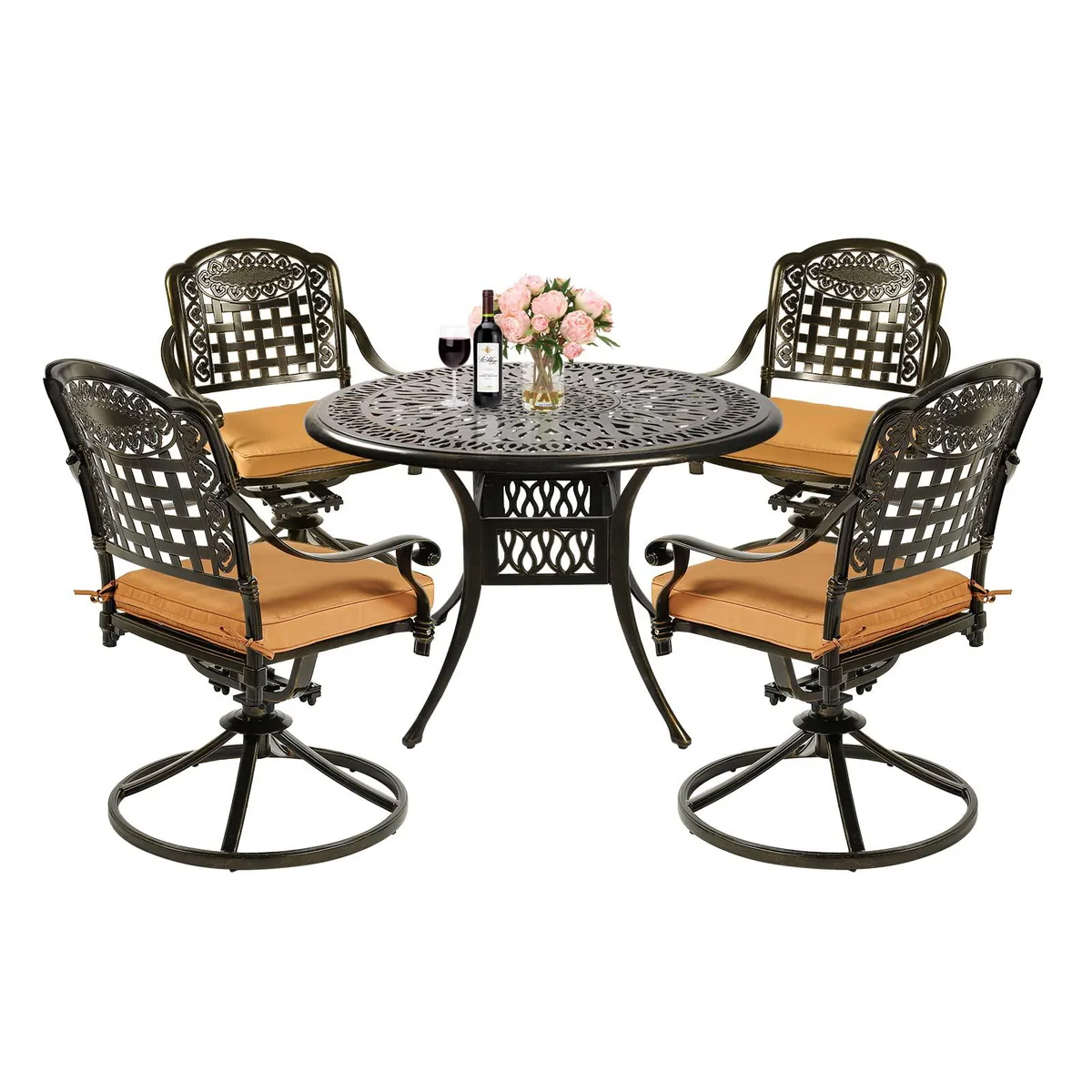 MEETWARM MEETWARM 5-Piece Patio Dining Set 35.4" Table 4 Swivel Rocker Chairs 2.2" Umbrella Hole — product photo