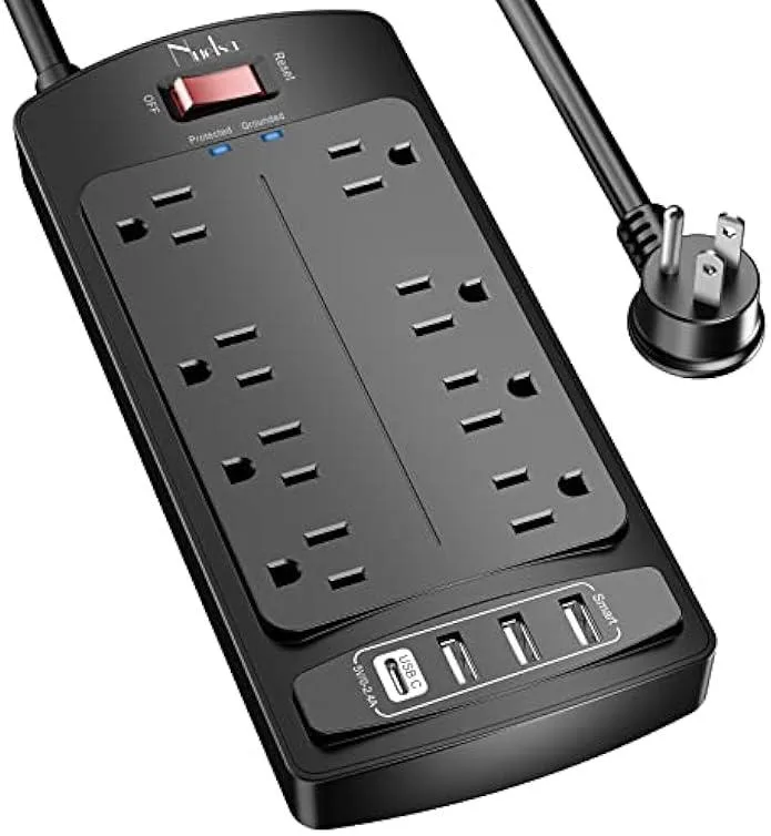 TAURKENAM TAURKENAM Power Strip 8 Outlets 4 USB 2700J Black — product photo