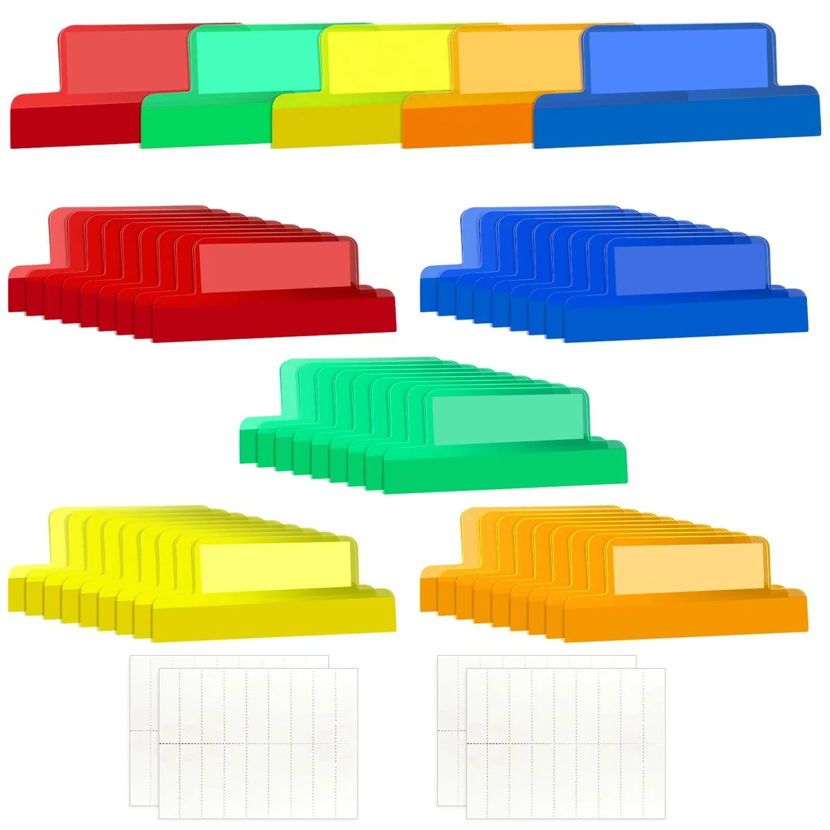 Clear plastic self-adhesive index tabs with printable inserts, 50 pieces per pack