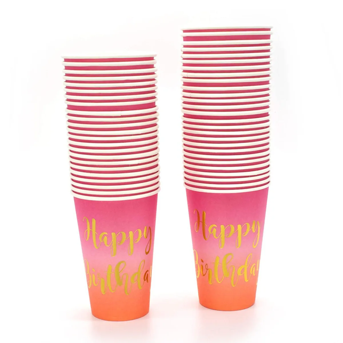 Altatac Altatac 50 Pcs 12oz Happy Birthday Paper Cups Purple/Pink to Coral Gold — product photo