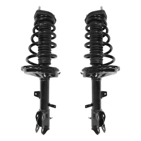 Two silver rear strut assemblies with coil springs and top mounts, new condition