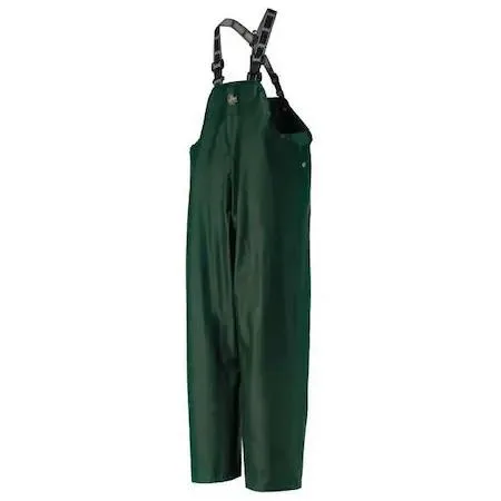 Green cotton/PVC rain bib overall with polyester lining and hook-and-loop ankles