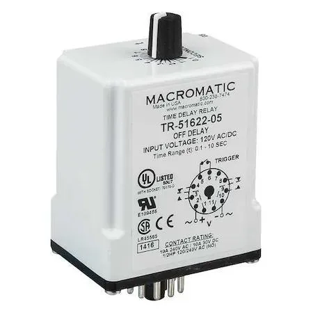 Macromatic TR-51622-08 off delay relay octal 11 pin enclosed housing