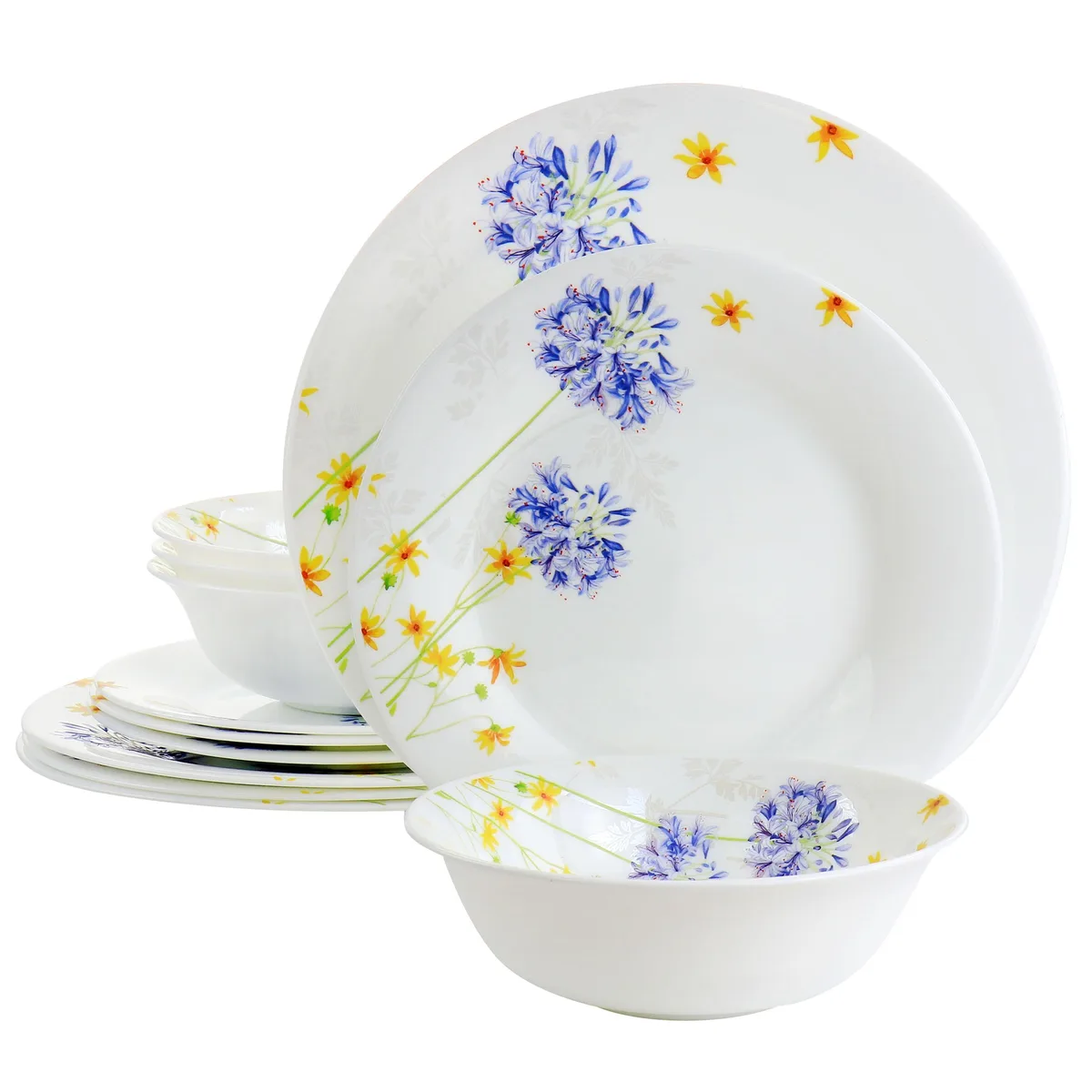 Gibson Gibson 12 Piece Tempered Opal Glass Dinnerware Set Violet Floral — product photo