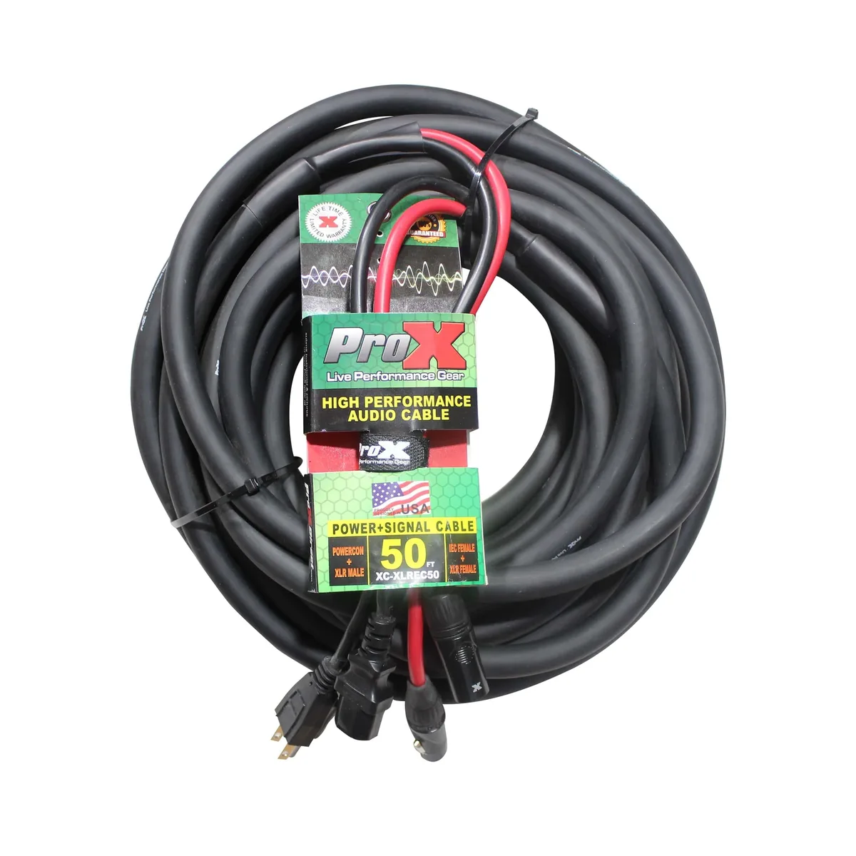 ProX ProX XC-XLREC50 50 ft IEC Female to NEMA 15P &amp; XLR-M to XLR-F power audio cable — product photo