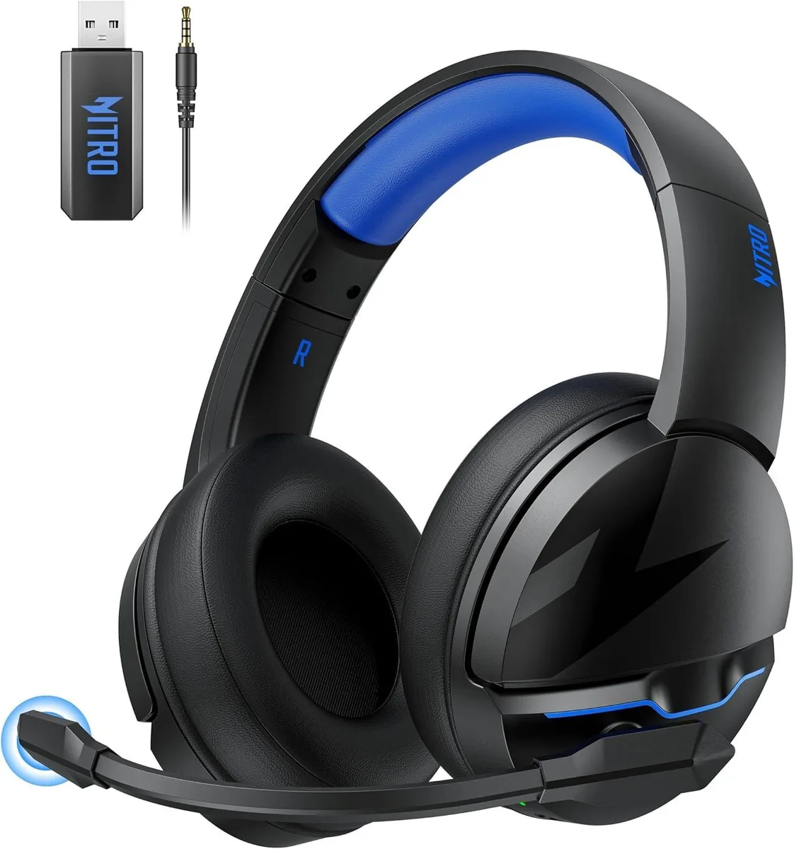 Acesori K2 2.4GHz Wireless Gaming Headset Blue 100H Battery 50mm Drivers Bluetooth 5.3 3.5mm — product photo