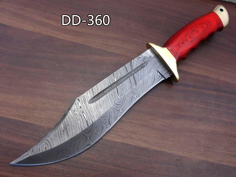 Damascus Depot Damascus Depot 13" Bowie Knife 8" Blade Red Wood Brass Guard — product photo