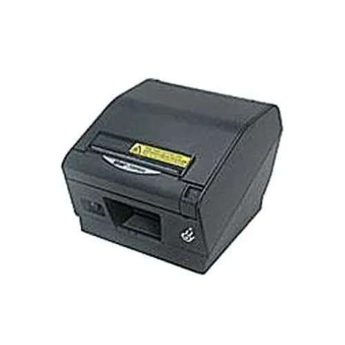 Gray box-shaped thermal printer with front paper slot and control panel