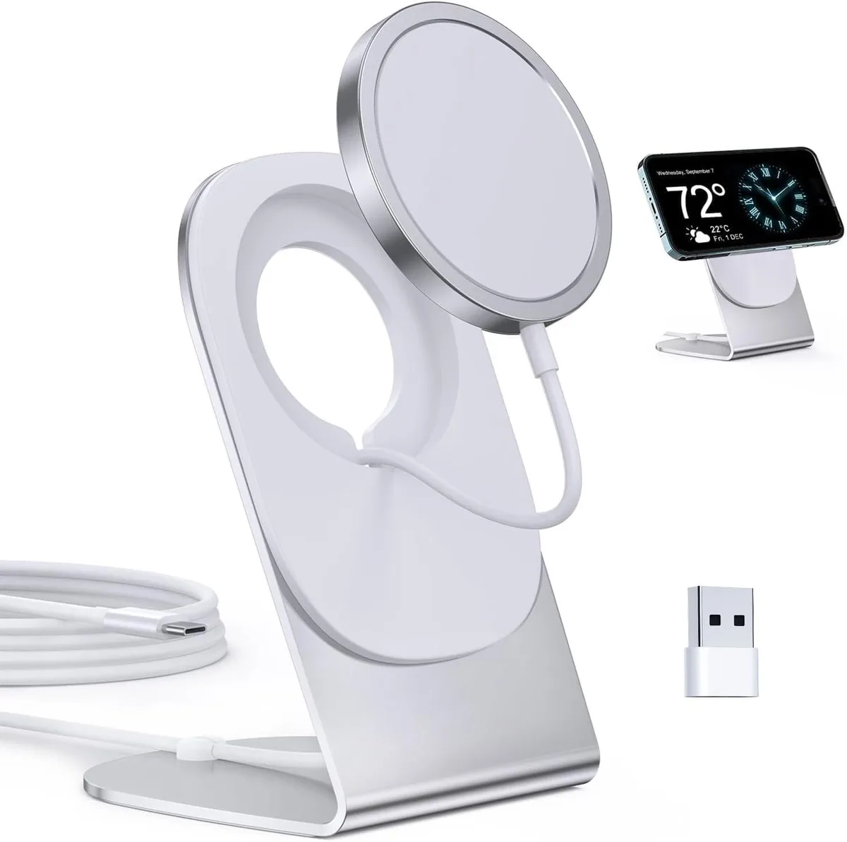 Luisport Luisport Magnetic Wireless Charger Mag-Safe for iPhone 12-17 Series Convertible Stand/Pad 5ft Cable — product photo
