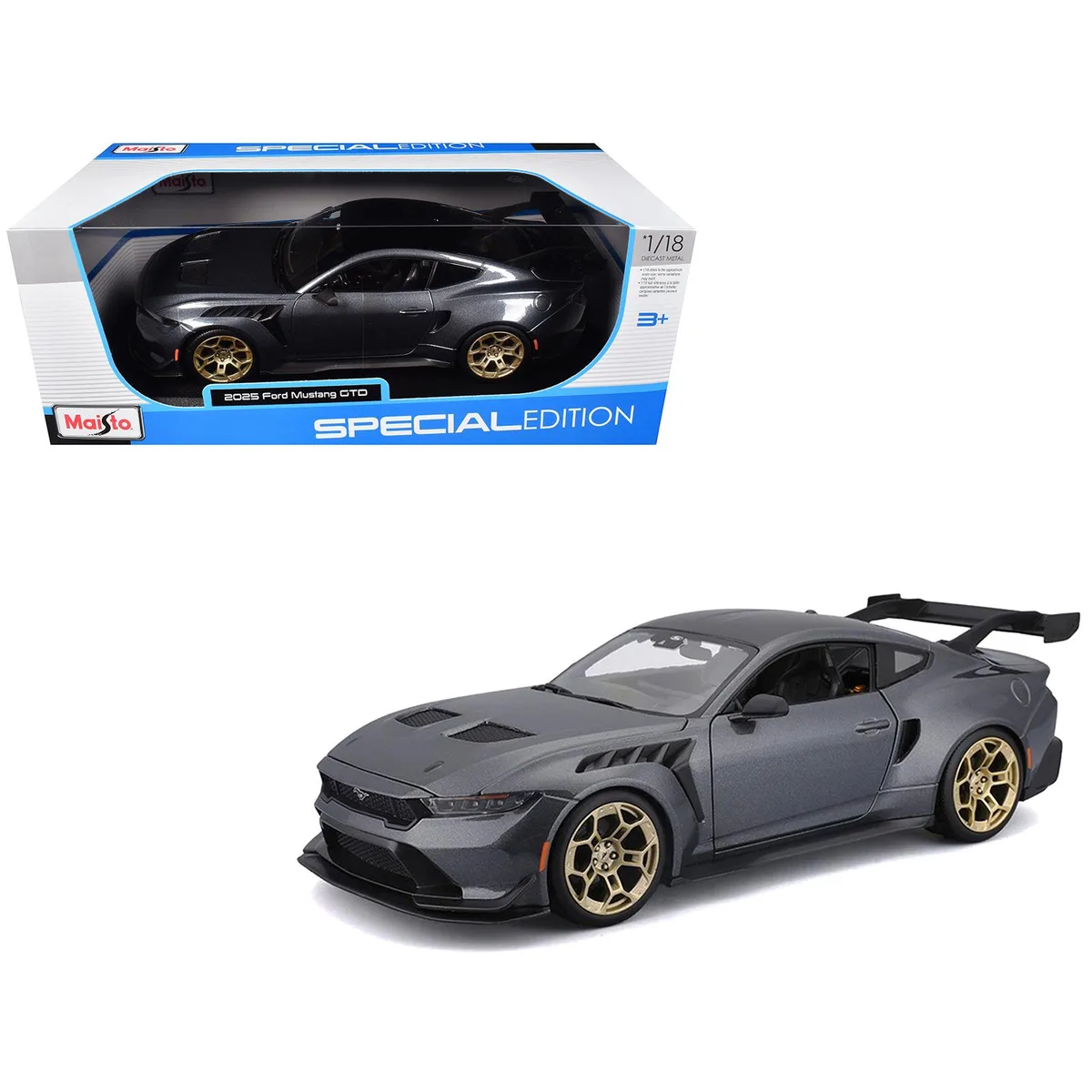 Maisto Maisto 2025 Ford Mustang GTD 1/18 Dark Gray Metallic Black Top Special Edition hobby collectible — product photo