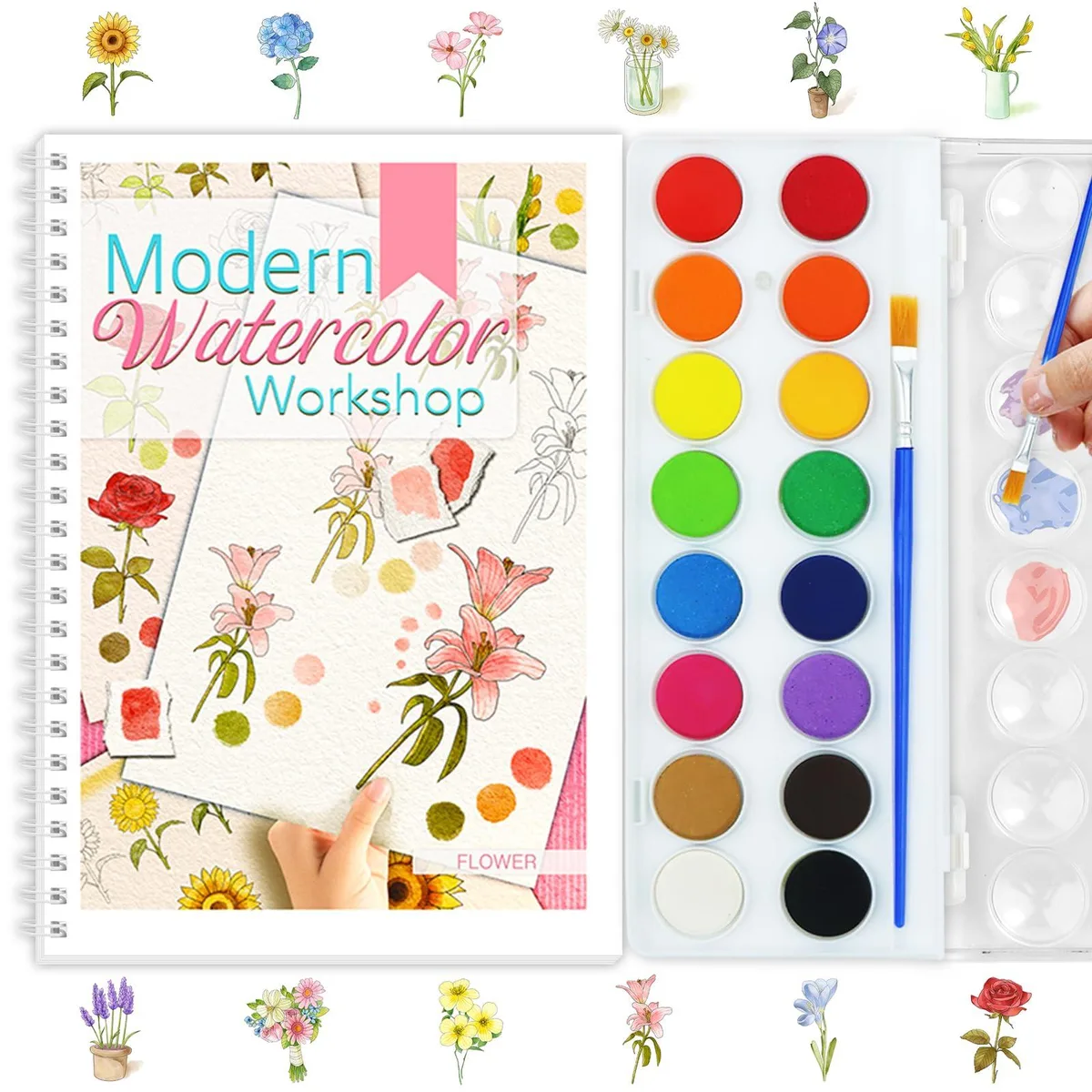  apolyone Watercolor Workbook 12 Designs 16 Colors A5 300gsm — product photo