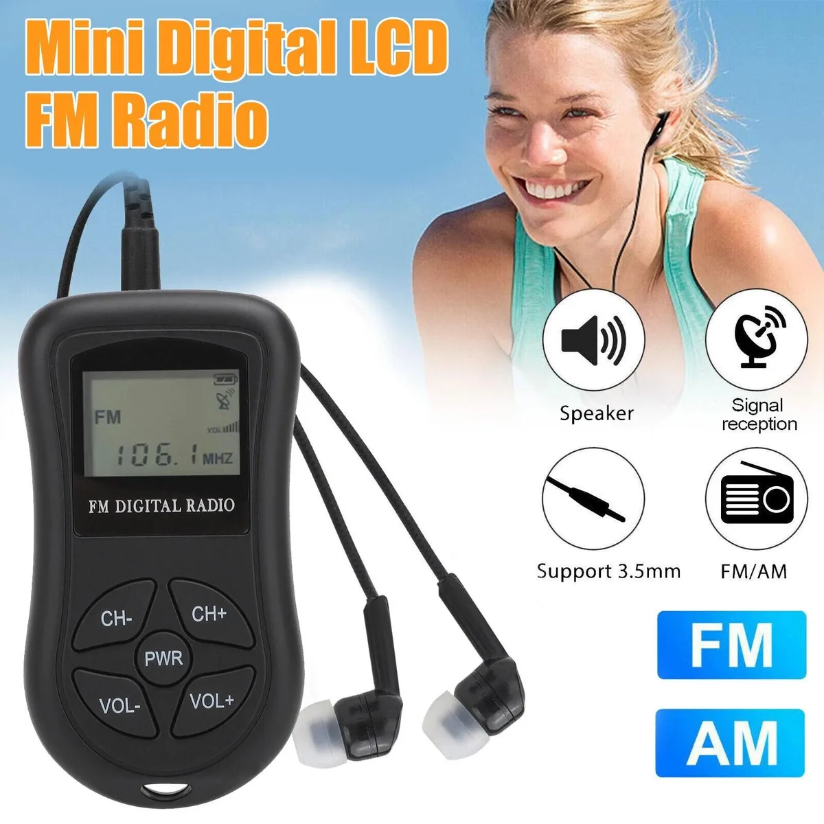 RAYBESTOS UNBRANDED RAYBESTOS UNBRANDED Pocket Mini Digital FM Radio 60-108 MHz LCD Stereo w/3.5mm Earphone — product photo