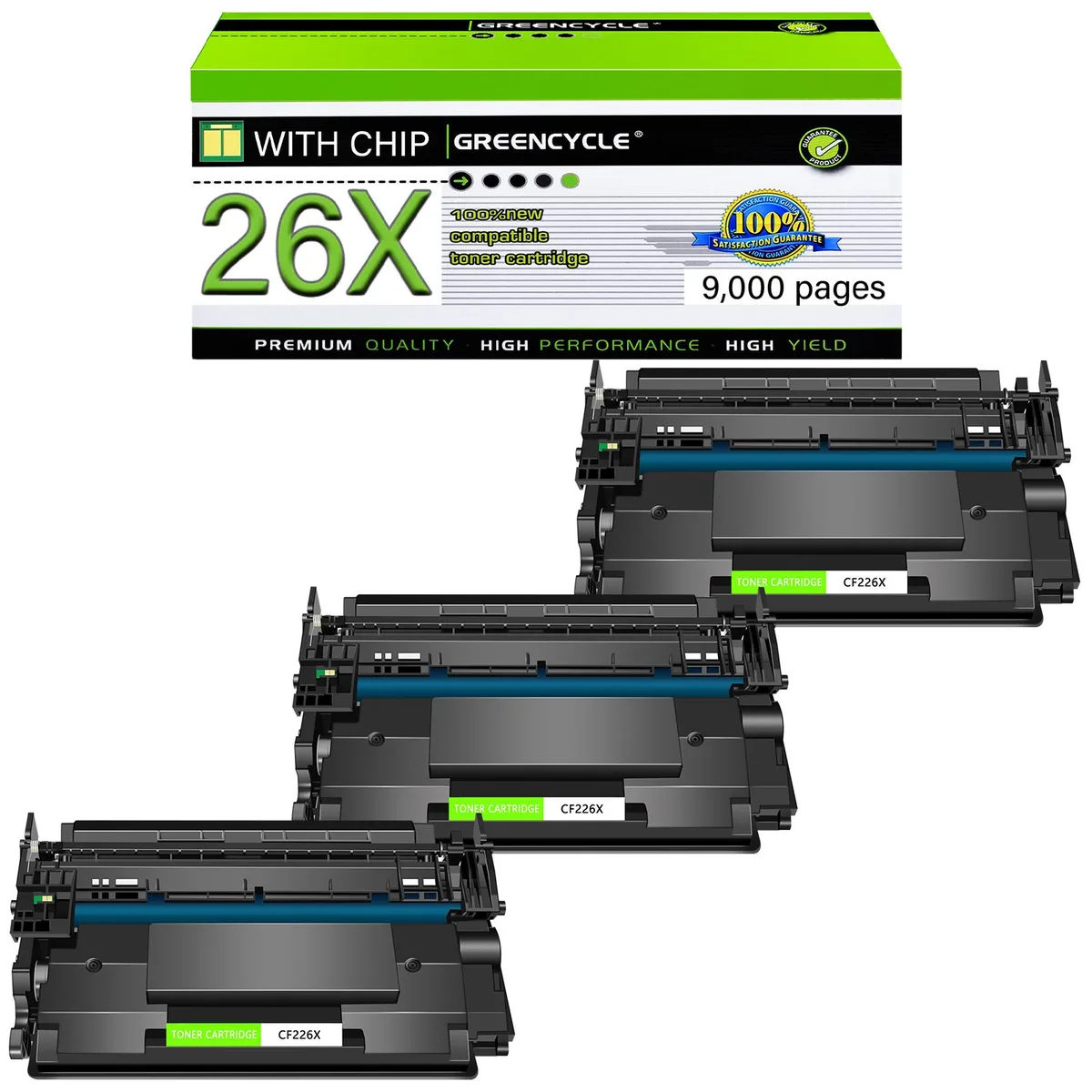 GREENCYCLE GREENCYCLE CF226X High Yield Black Toner Cartridge 3-Pack 9000 Pages — product photo
