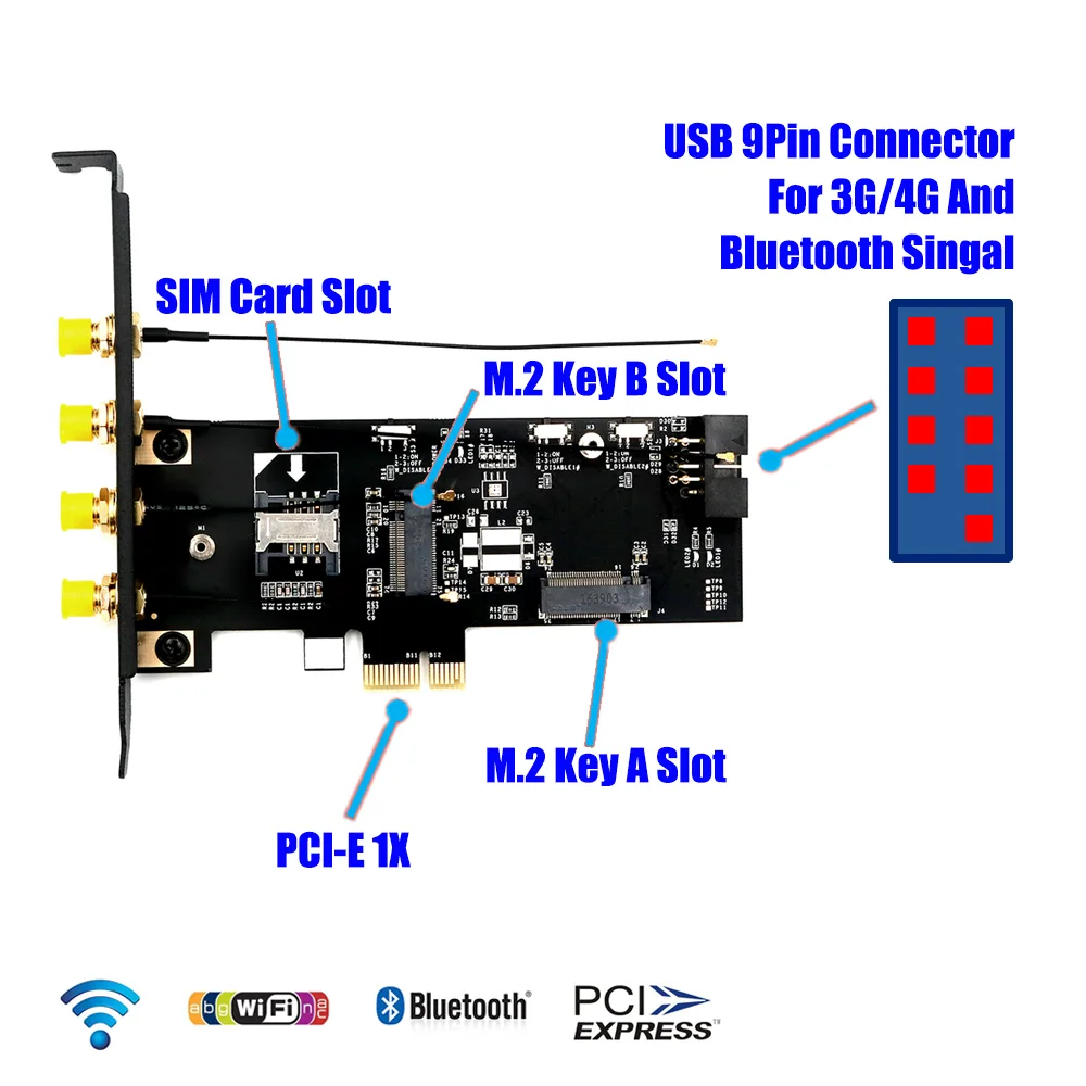 Shenzhen Aimilai Technology Co.Ltd. Shenzhen Aimilai Technology Co.Ltd. NGFF M.2 Key B/A to PCIe x1 Wi-Fi adapter — product photo