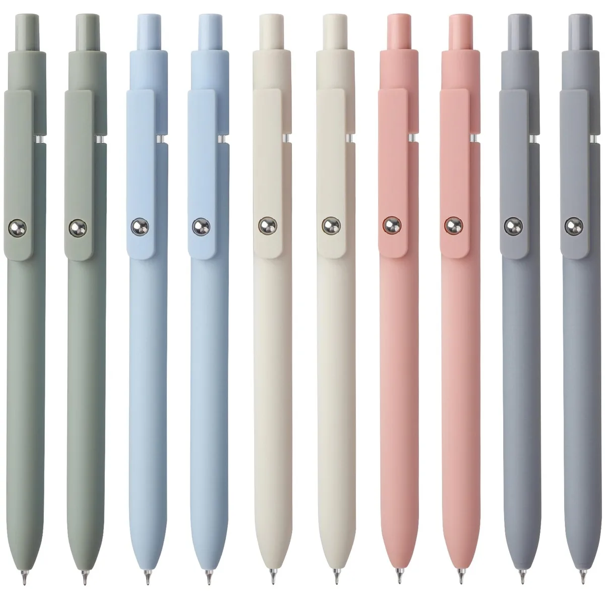 Set of ten retractable gel pens in Morandi colours with plastic barrels