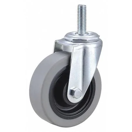 Four inch threaded stem caster with rubber wheel and zinc plated steel frame