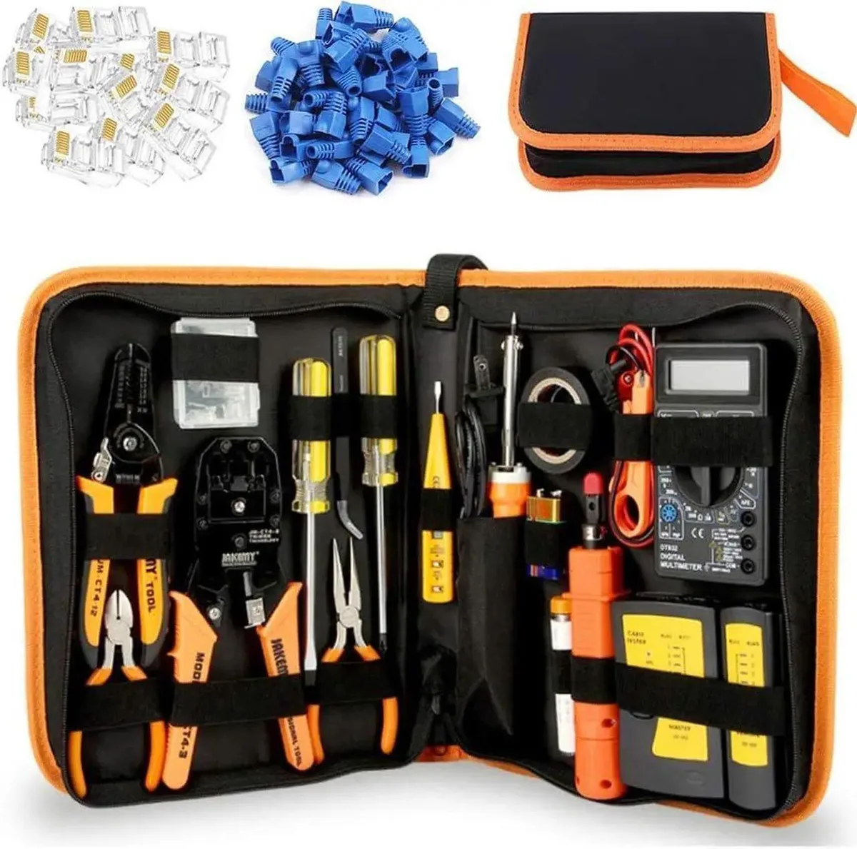 Vszerda Vszerda Network Crimp Tool Kit 11-piece RJ45 RJ11 RJ12 CAT5 CAT6 Tester Soldering Iron Set — product photo